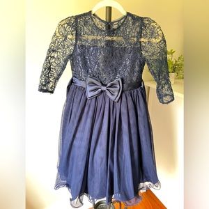Bonnie Jean Navy Dress Sequins Satin & Tulle Like New